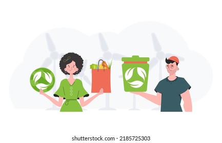 Ecology friendly concept. People who care about the environment. Fashion trend vector illustration.