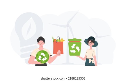 Ecology friendly concept. People who care about the environment. Fashion trend illustration in Vector.
