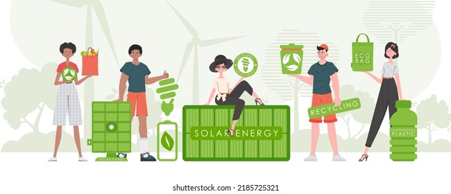 Ecology friendly. ECO friendly People. Fashion trend characters. Vector illustration.