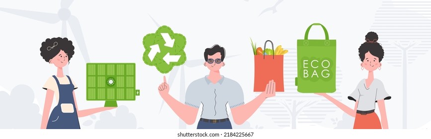 Ecology friendly. ECO friendly People. trendy style. Vector.