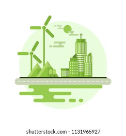 Ecology friendly and Green city with flat design, vector illustration