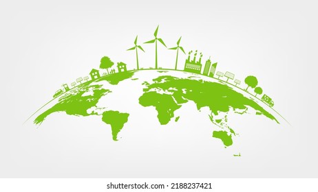 Ecology friendly and Green city, Sustainable development concept, Earth day and World environment day, vector illustration