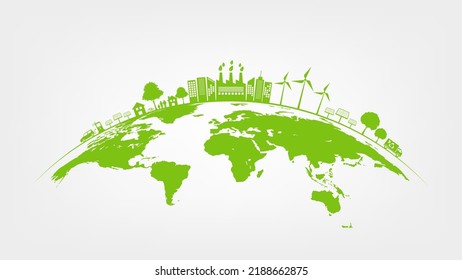 Ecology friendly and Green city, Sustainable development concept, Earth day and World environment day, vector illustration