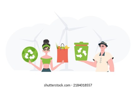 Ecology friendly and green world concept. ECO people. Trend style.Vector illustration.
