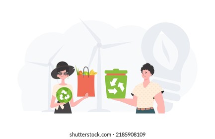 Ecology friendly and green world concept. ECO people. Fashion trend illustration in Vector.