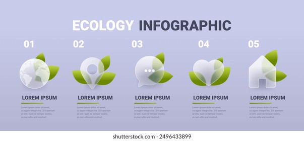 Ecology glass morphism infographic banner. Environmental protection vector illustration