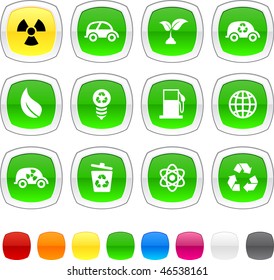 Ecology glossy icons. Vector buttons.