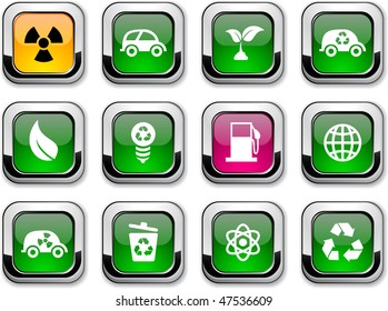 Ecology glossy icons. Vector buttons.