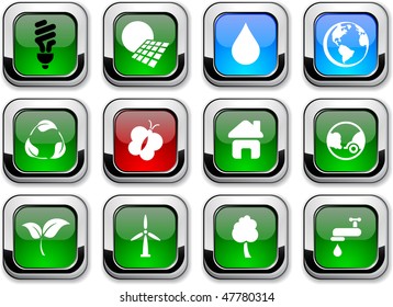 Iconos brillantes de la ecología. Botones vectores.