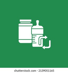 Icono de glifo de ecología. Botella de plástico. Comida para bebés. Concepto de materiales reciclados.Signo plano relleno. Ilustración vectorial de silueta aislada