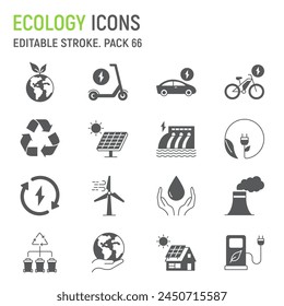 Ecology glyph icon set, environment conservation collection, vector graphics, logo illustrations, renewable energy vector icons, ecological energy signs, solid pictograms, editable stroke