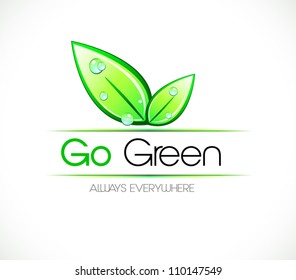Ecology green background for eco friendly covers or brochures, with colorful leaves and water drops