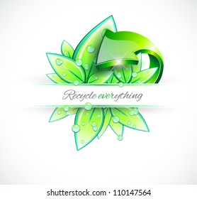 Ecology green background for eco friendly covers or brochures, with colorful leaves and water drops