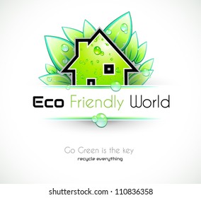 Ecology green background for eco friendly covers or brochures, with colorful leaves and water drops