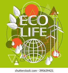 Ecology Green Banner Concept Eco Life Abstract Background Vector Illustration