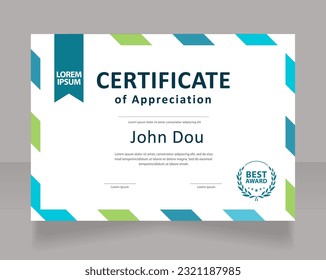 Ecology green certificate design template. Program participant. Vector diploma with customized copyspace and borders. Printable document for awards and recognition. Calibri, Myriad Pro fonts used