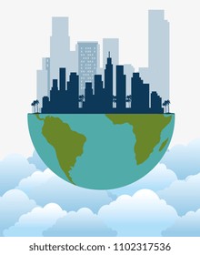 ecology green city with earth planet