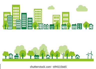 Ecology green city, town and countryside