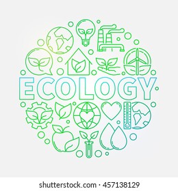 Ecologia verde ilustração colorida. Vector brilhante linear eco conceito redondo sinal feito com ECOLOGIA palavra e ícones ecológicos