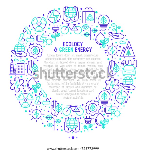 Ecology\
and green energy concept in circle with thin bicolor line icons for\
environmental, recycling, renewable energy, nature. Vector\
illustration for banner, web page, print\
media.