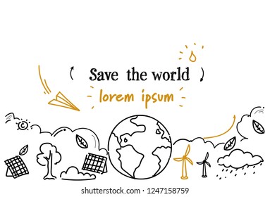 ecology green energy development save the world concept sketch doodle horizontal isolated copy space