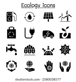 Ecology, Green Energy icon set in glyph style