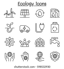 Ecology, Green Energy Icon Set In Thin Line Style