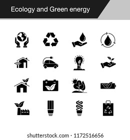 Ecology and Green energy icons. Design for presentation, graphic design, mobile application, web design, infographics. Vector illustration.