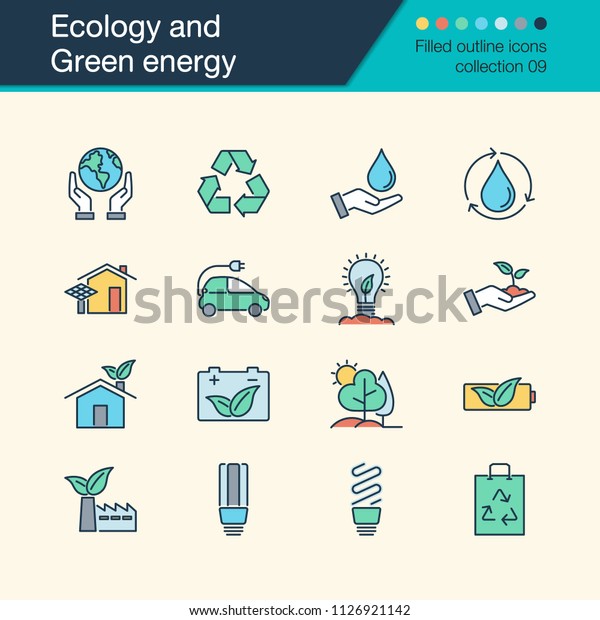 Ecology and Green\
energy icons. Filled outline design collection 9. For presentation,\
graphic design, mobile application, web design, infographics.\
Vector illustration.