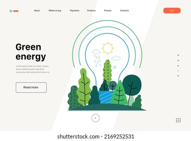 Ecology - Green energy -Modern flat vector concept illustration of electric light bulb filled with trees and plants. a metaphor of sustainable renewable energy. Creative landing web page template