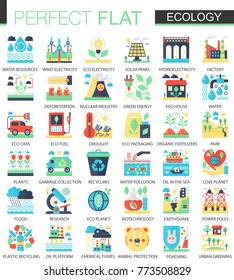 Ecology and green energy vector complex flat icon concept symbols for web infographic design.