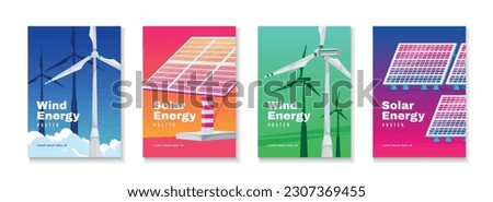 Ecology green energy vertical color posters set with wind turbines and solar panels isolated realistic vector illustration