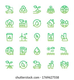 ecology green gradient basic outline icon set