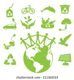 Ecology green icon set 4, vector 