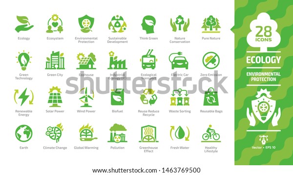 Okologie Grun Symbol Mit Symbolen Fur Umweltstadte Okologie Stock Vektorgrafik Lizenzfrei
