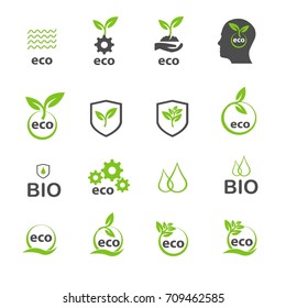 Ecology in green icons set vector