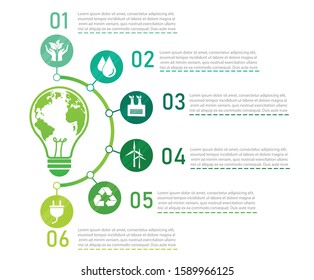 Ecology green infographic 5 element on white background. Tree of development and growth. Vector illustration flat design. Eco Timeline Business concept. Organic nature for pesentation and chart.