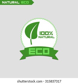 Ecology green label. Eco friendly.Logos droplet and a leaf of the tree. Environment. Nature.