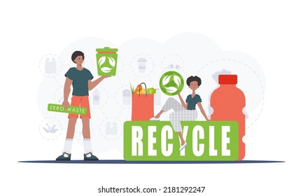 Ecology and green planet concept. Green processing industry. Save the planet. Trend vector illustration.
