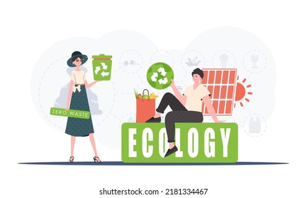 Ecology and green planet concept. Green processing industry. Save the planet. Trend style, vector illustration.