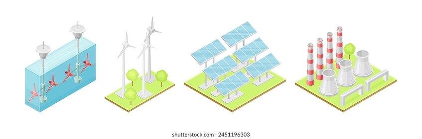 Ecology and Green Renewable Resources Production Isometric Vector Set