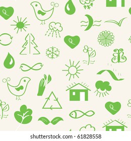Ecology green seamless pattern with symbols