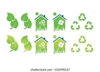 Ecology, green tech, save the earth icons campaign, house, leaf and recycle icons