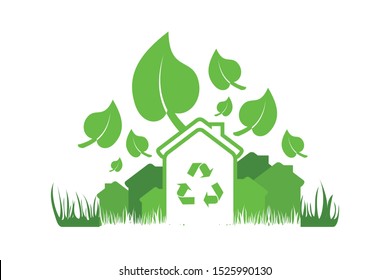 Ecology, green tech, save the earth icons campaign, house, leaf and recycle icons