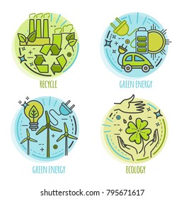 Ecology, green technology, organic, bio design concept. Vector cartoon thin line illustration for infographic or web app for your design