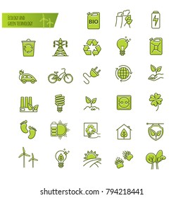 Ecology, green technology, organic. Thin line icons set for your design