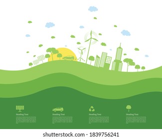 Ecology green world city, go green, solar and wind power sustainable energy ecosystem, concept vector illustration  