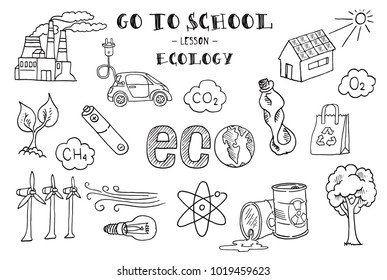 Ecology. Hand sketches on the theme of Ecology. Vector illustration.