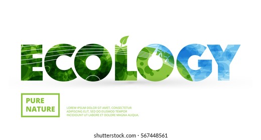 Ecology headline made from green circles and eco elements.