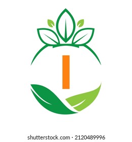 Ecology Health On Letter I Eco Organic Logo Fresh, Agriculture Farm Vegetables. Healthy Organic Eco Vegetarian Food I Logotype Design Vector template